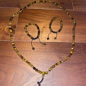Tiger Eye Stone Beads Necklace Bracelet Set
